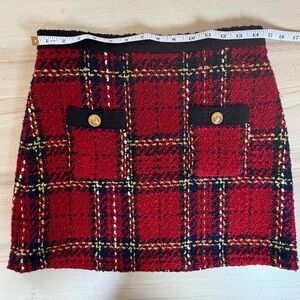 Zara Red and Black Plaid Mini Skirt